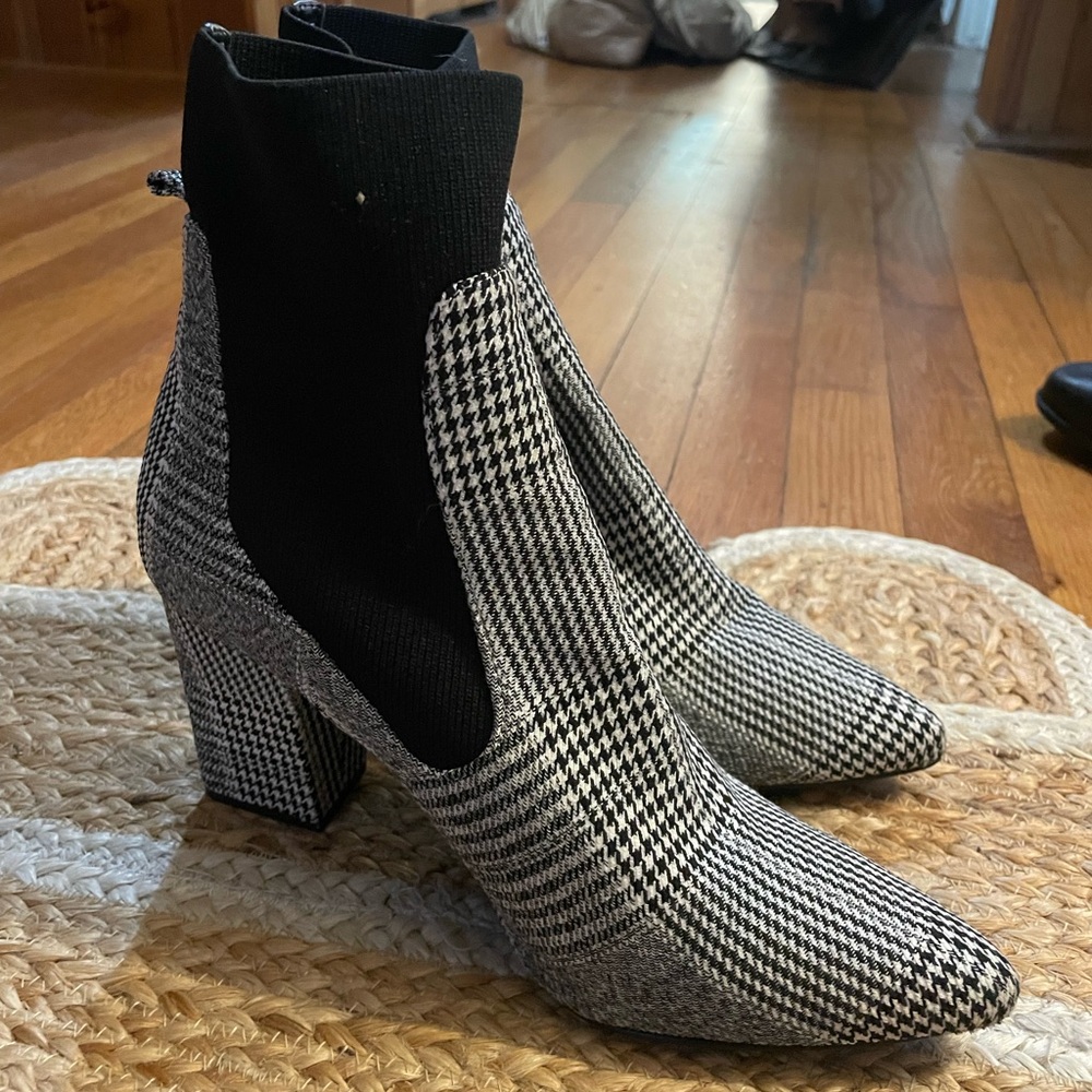 Steve Madden Houndstooth Ankle Sock Boots with Block Heel